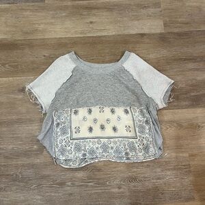 Free People Gray and Cream Crop Top